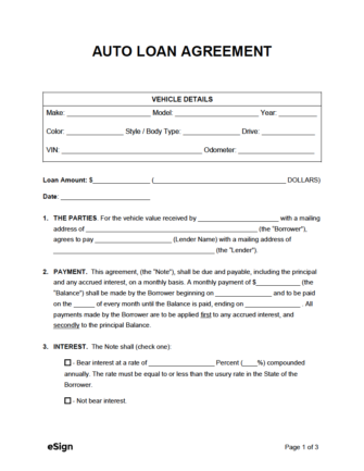 Auto Loan Agreement Template Sample Borrowed Car Agreement