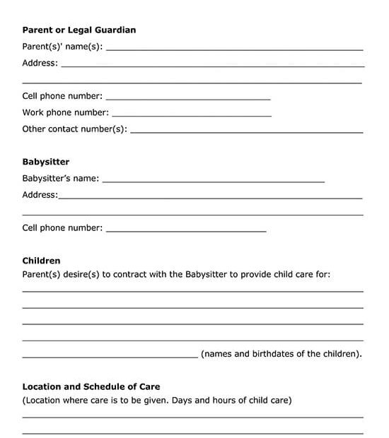 Babysitter Contract Template Free Printable Templates Your Go To