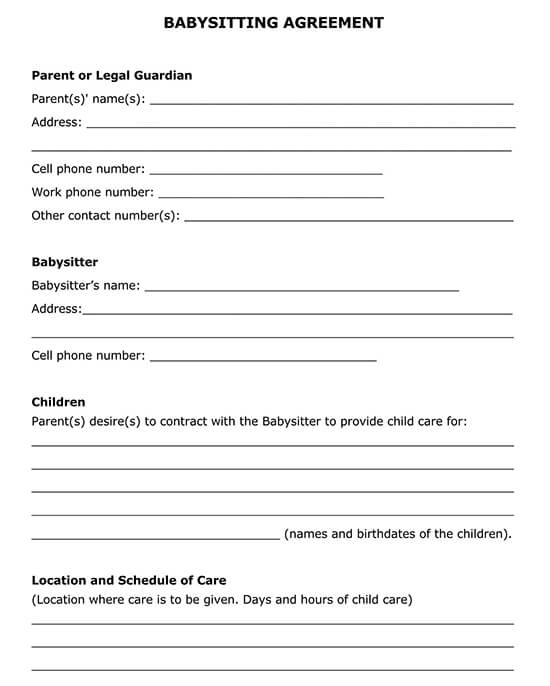 Babysitter Contract Template Free Printable Templates Your Go To 