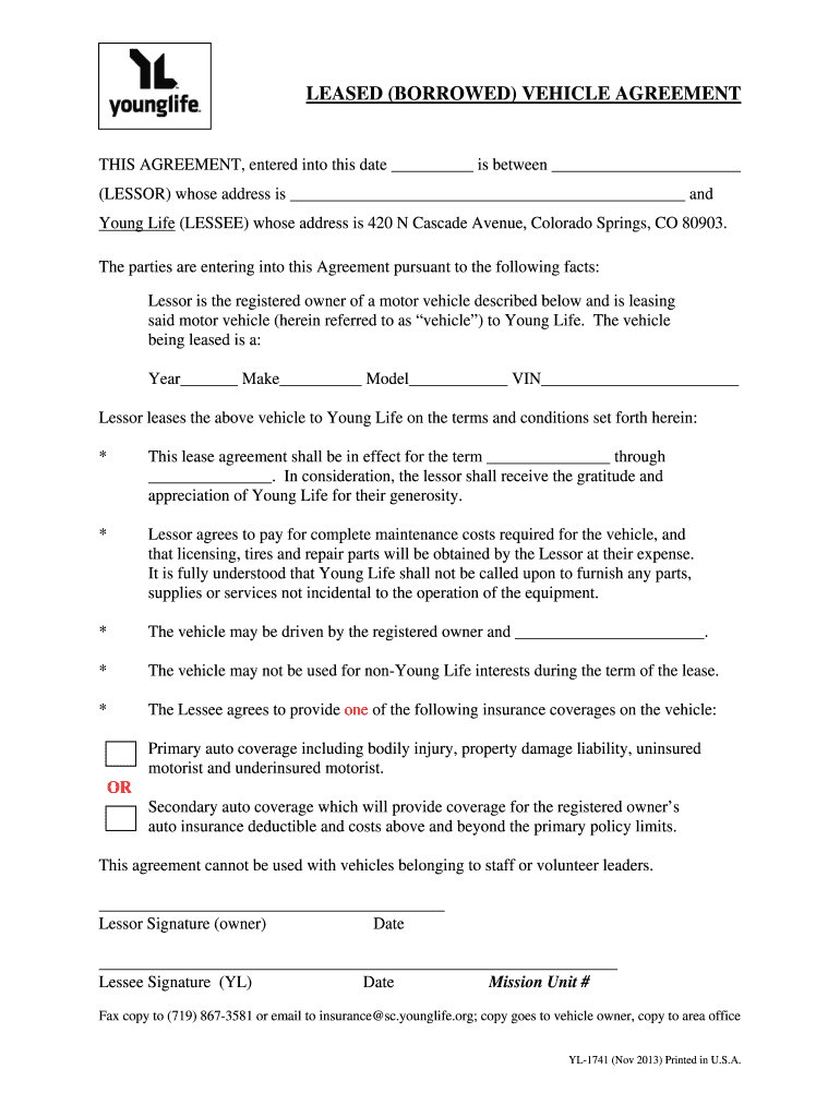 Borrowed Vehicle Agreement Fill And Sign Printable Template Online 