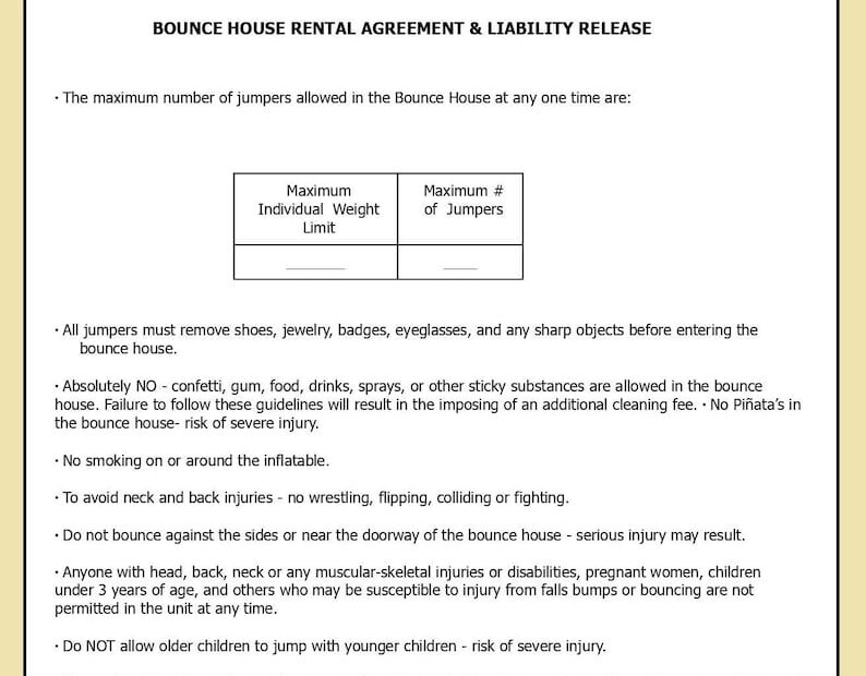 Bounce House Rental Agreement Inflatable Rental Contract Etsy