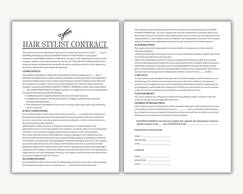 Bridal Hair Stylist Contract Template Editable CANVA Bridal 