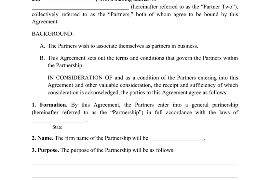 Business Partnership Agreement Template Free Download