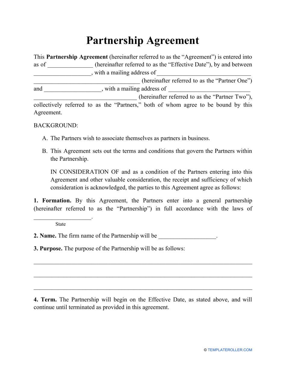 Business Partnership Agreement Template Free Download