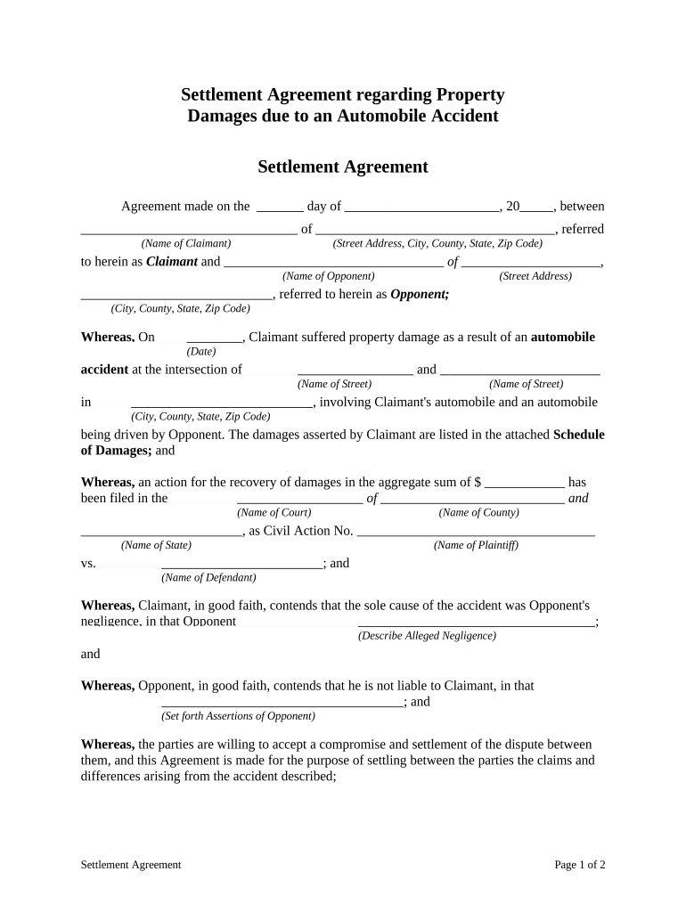 Car Damage Payment Printable Car Accident Settlement Agreement Form