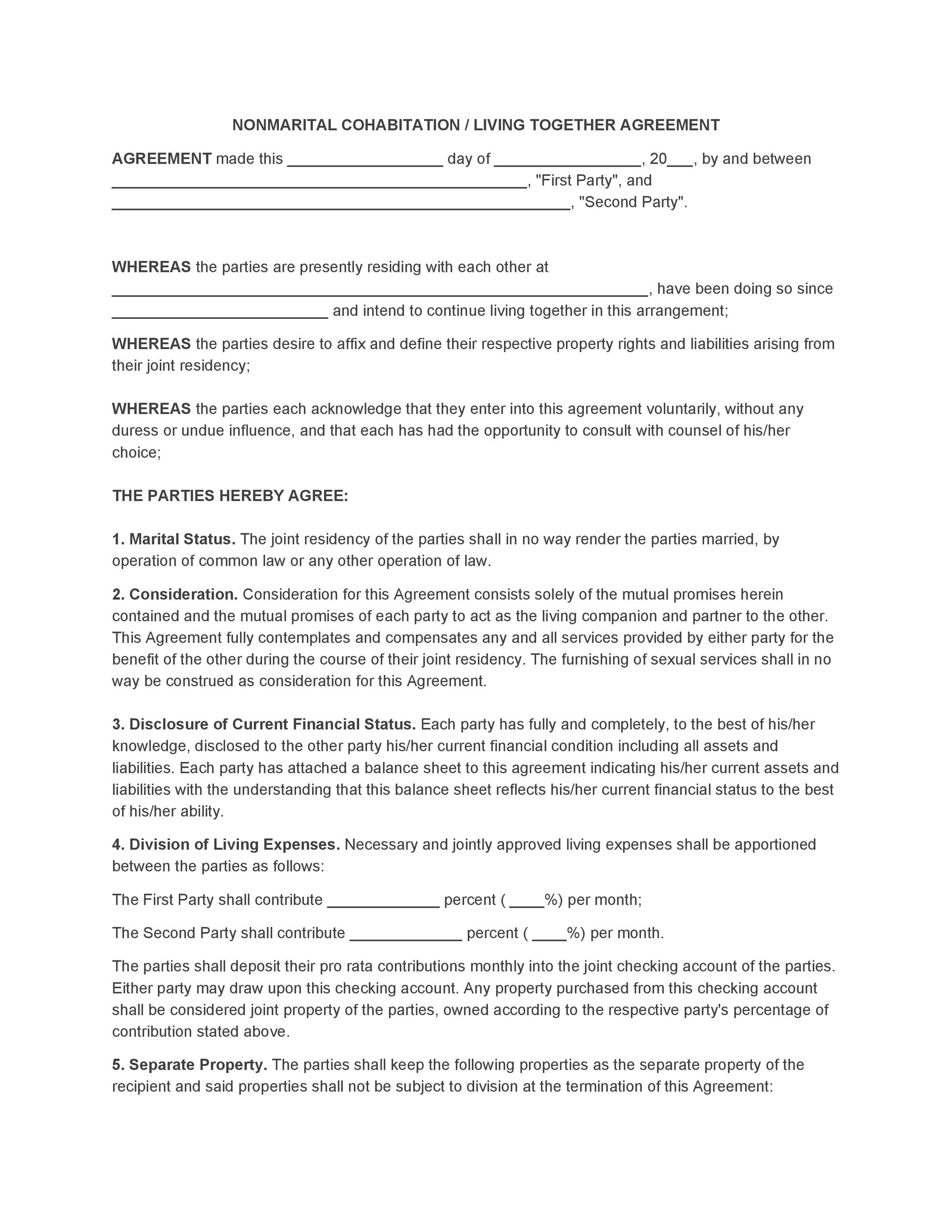 Cohabitation Agreement 30 Free Templates Forms TemplateLab