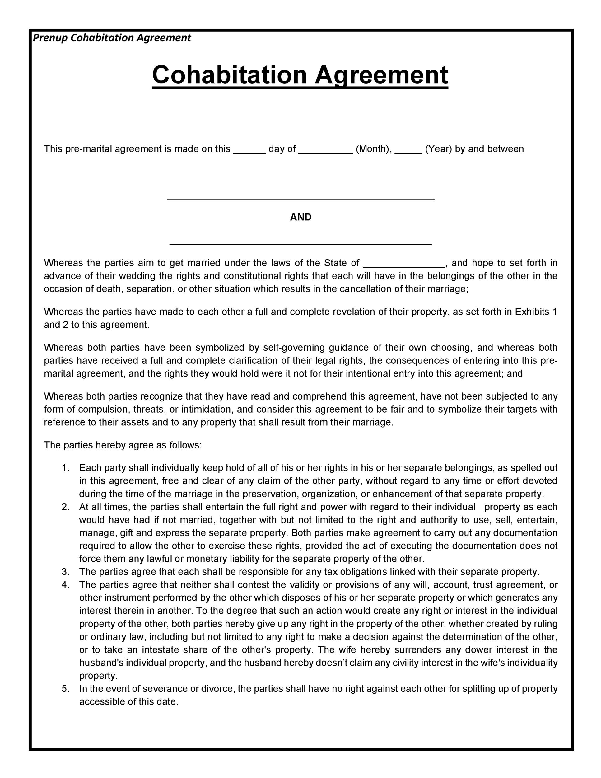 Cohabitation Agreement 30 Free Templates Forms TemplateLab