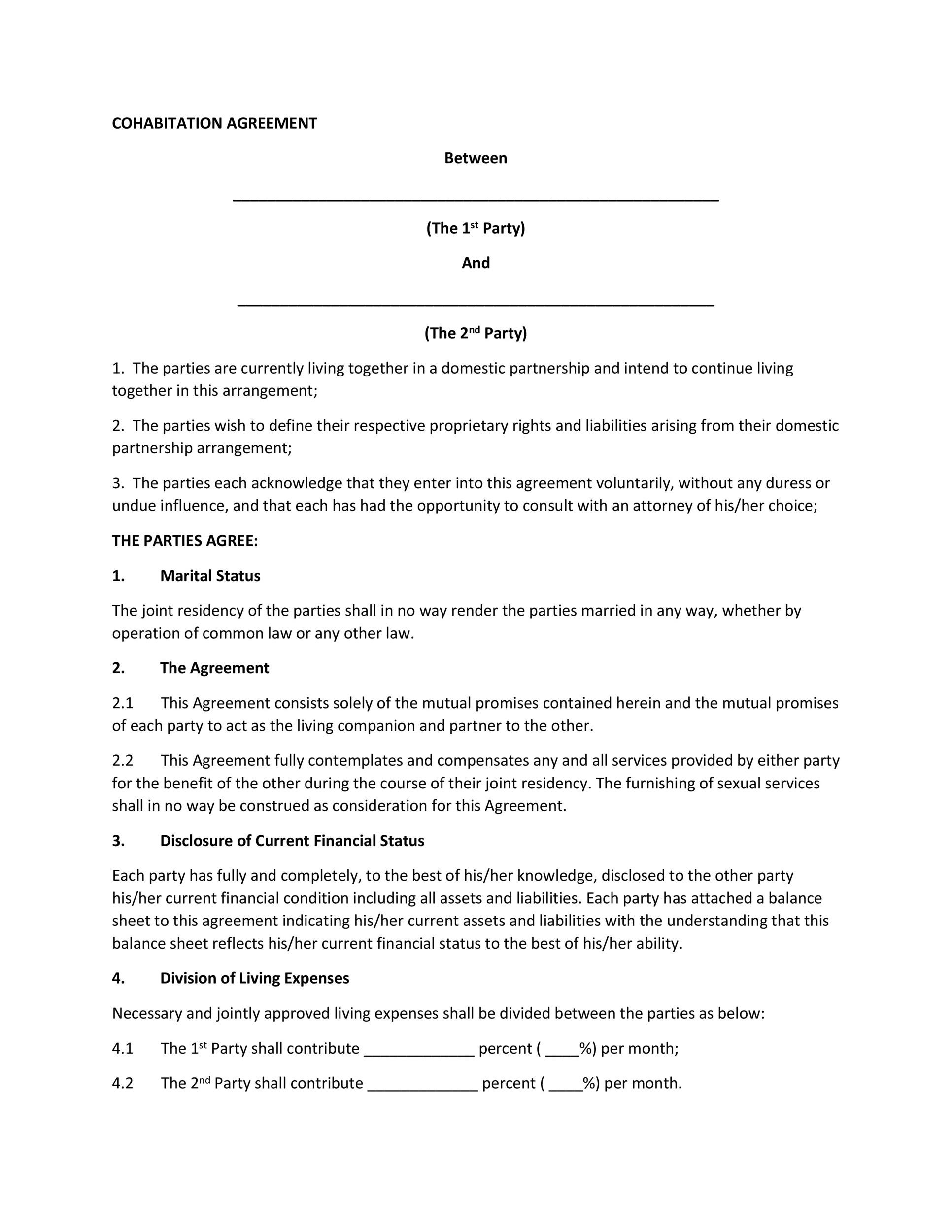 Cohabitation Agreement 30 Free Templates Forms TemplateLab