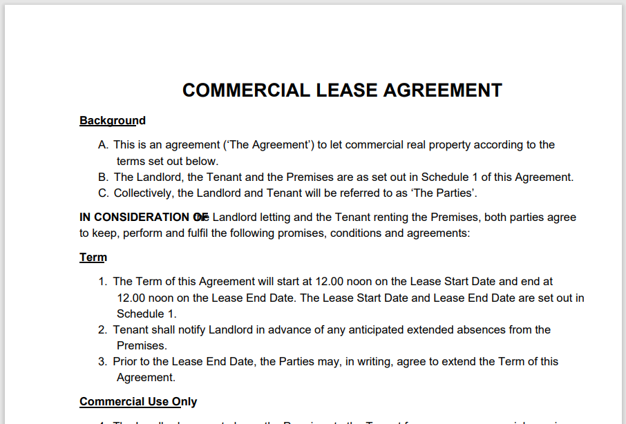 Commercial Agreement Template Free Free Printable
