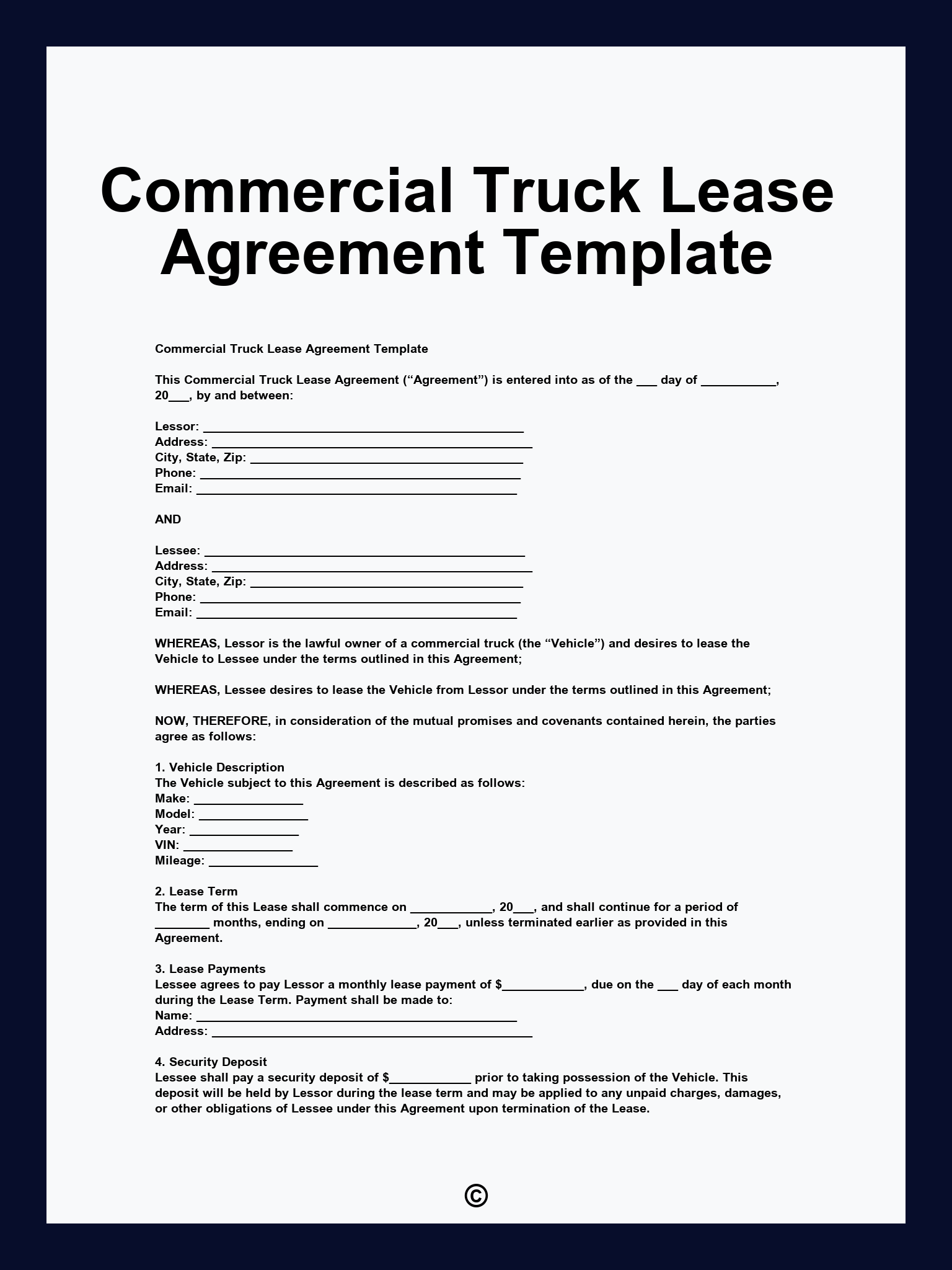 Commercial Truck Lease Agreement Template