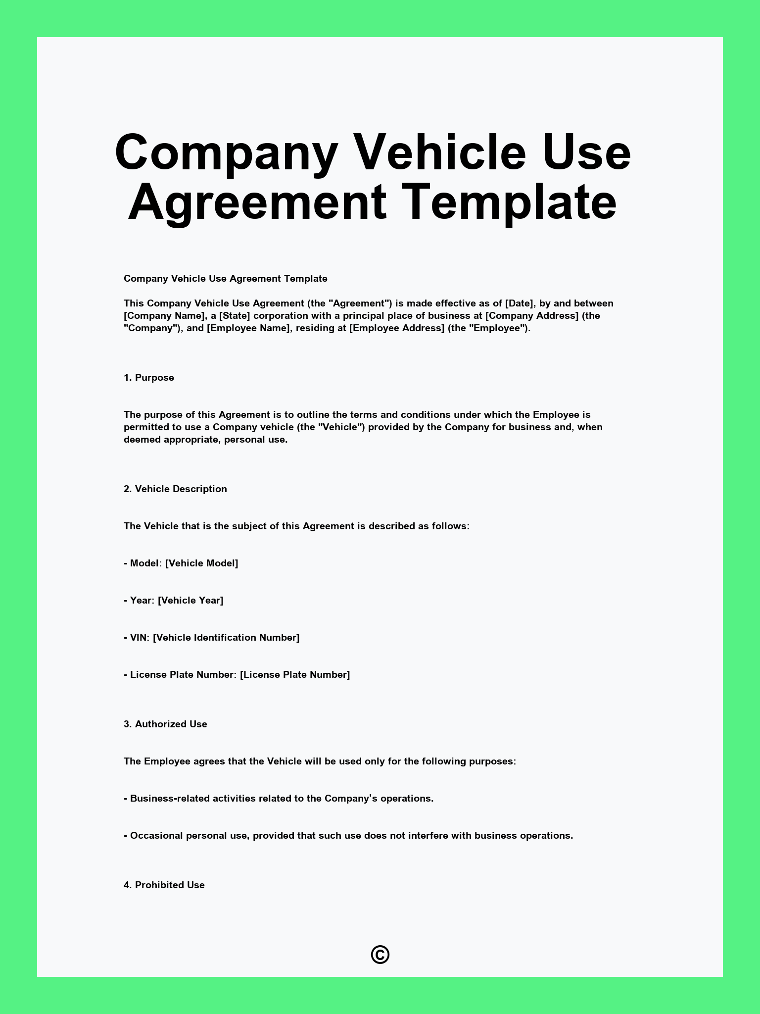 Company Vehicle Use Agreement Template