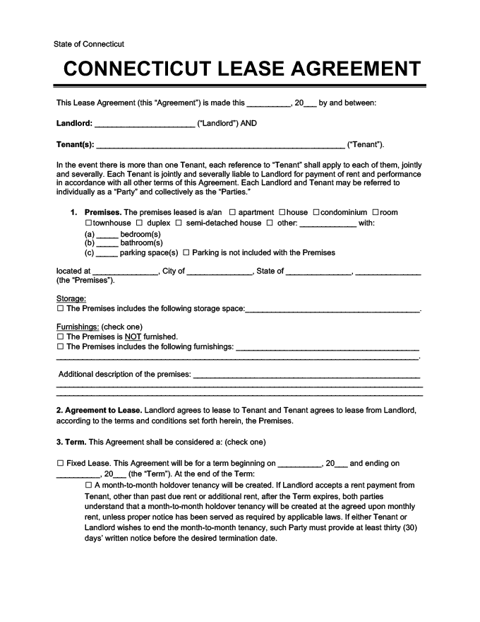 Connecticut Residential Lease Rental Agreement Forms Free PDF