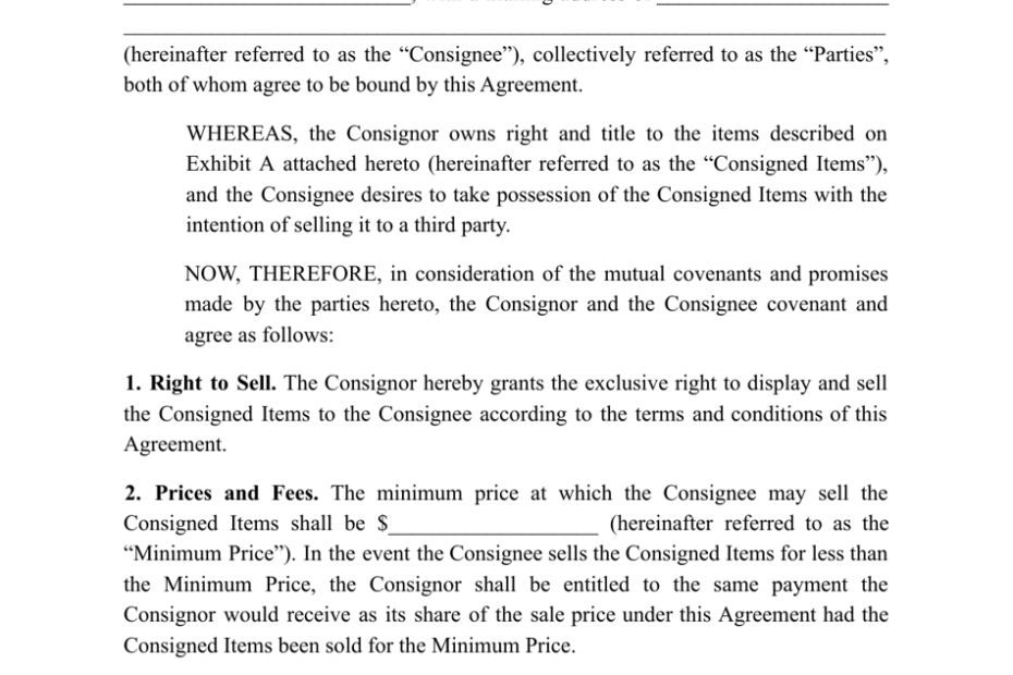 Consignment Agreement Template Free