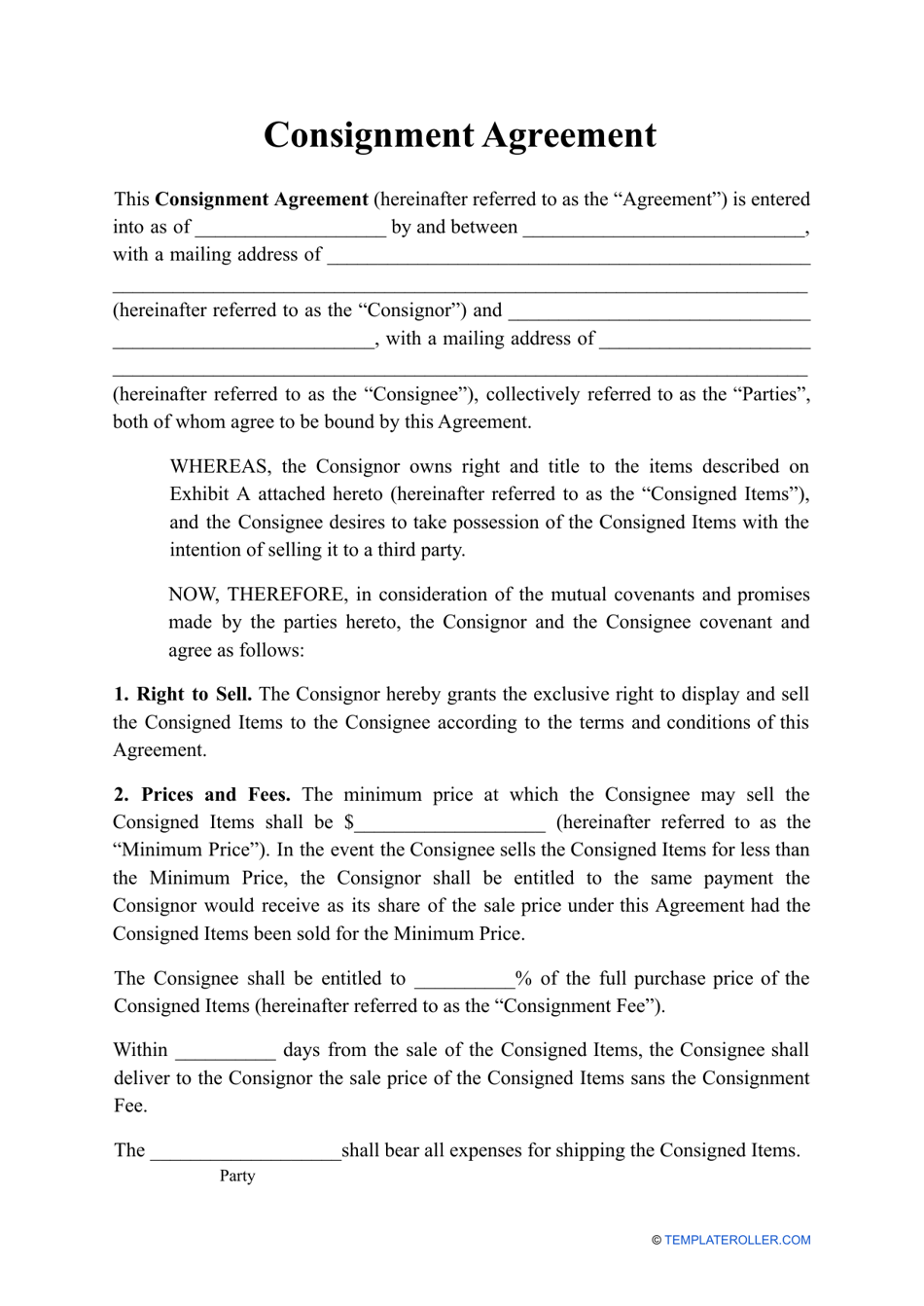 Consignment Agreement Template
