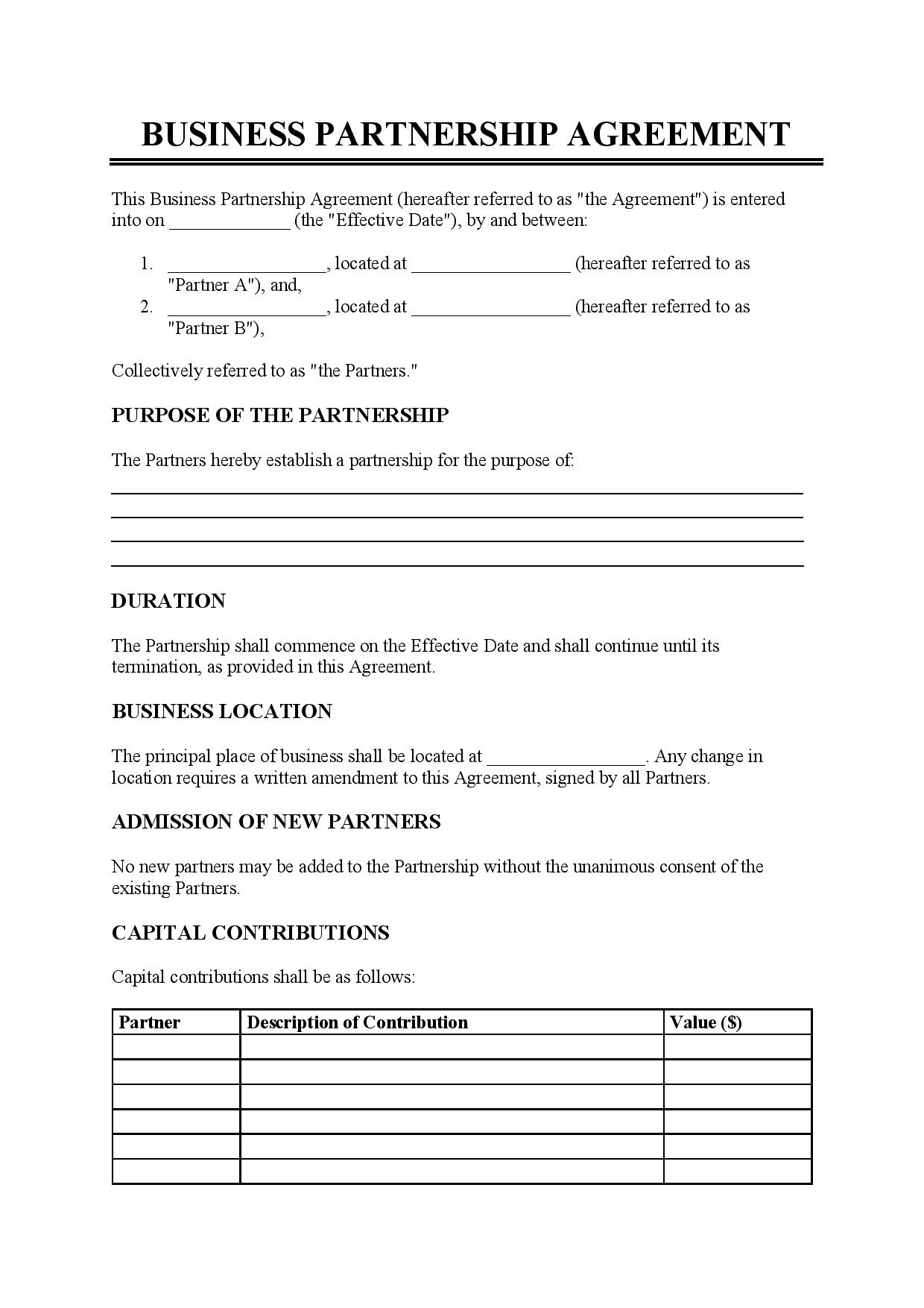 Corporate Partnership Agreement Template