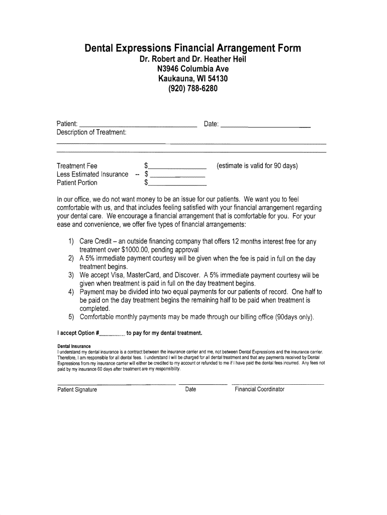 Dental Financial Agreement Form Fill Online Printable Fillable 