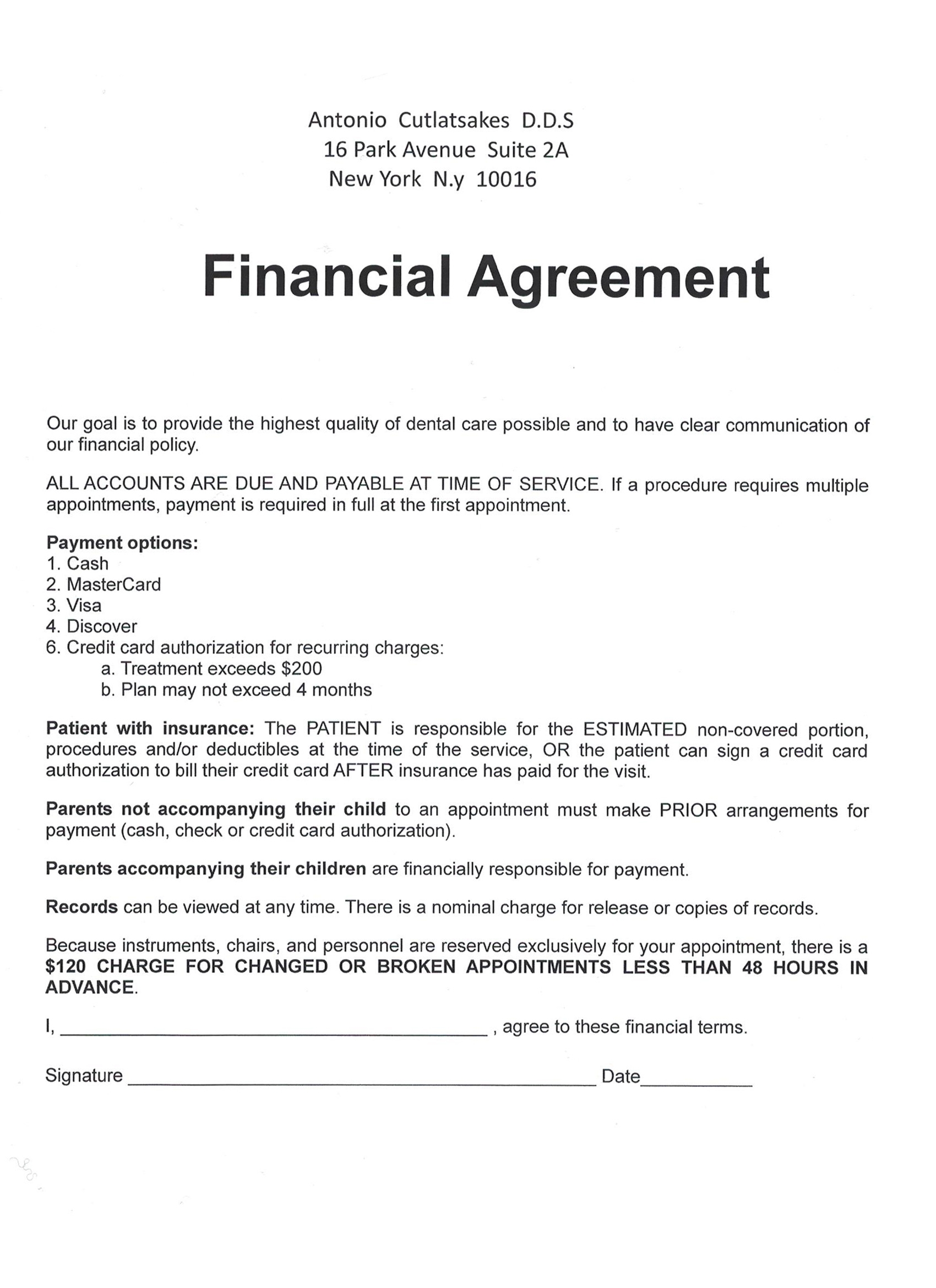 Dental Payment Plan Agreement Template