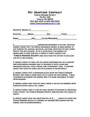 Dog Adoption Agreement Printable Blank Pet Adoption Forms