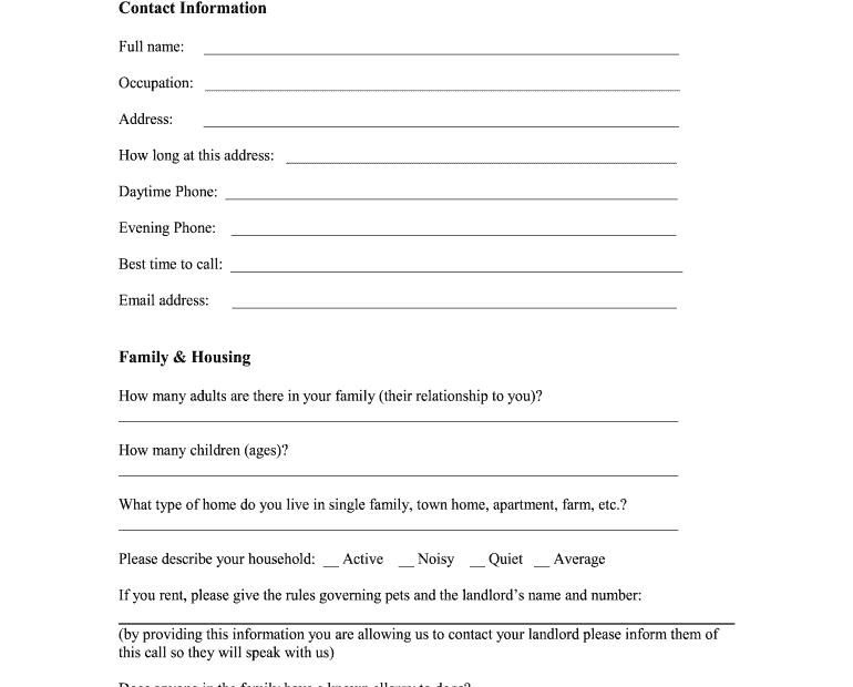 Dog Adoption Form Printable Printable Forms Free Online