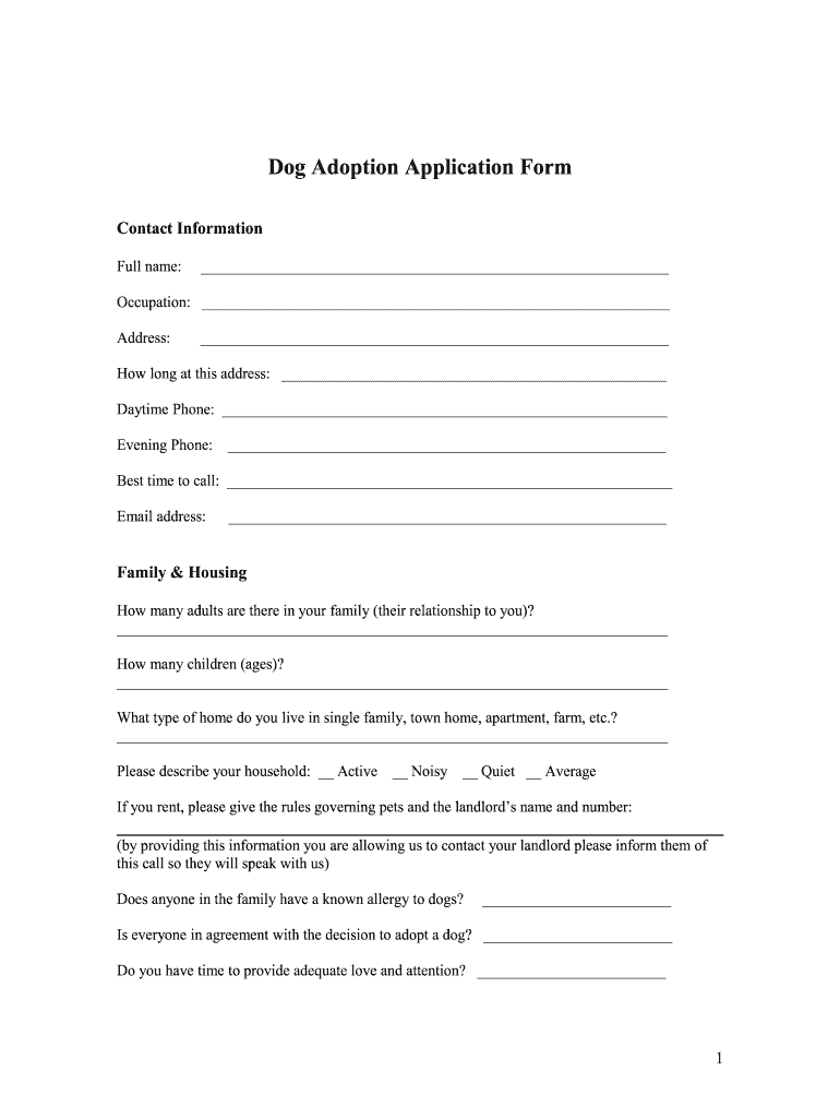 Dog Adoption Form Printable Printable Forms Free Online