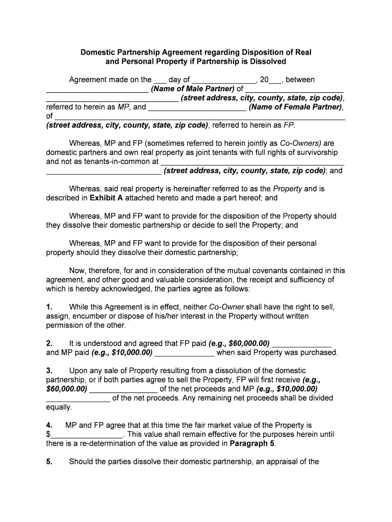 Domestic Partnership Agreement Form Fill Online Printable Fillable 