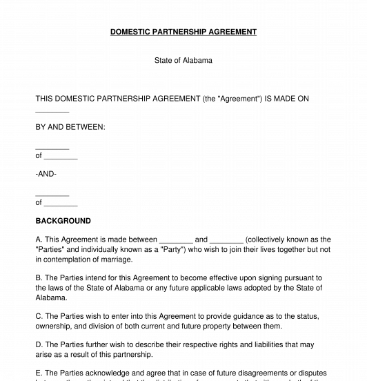 Domestic Partnership Agreement FREE Template