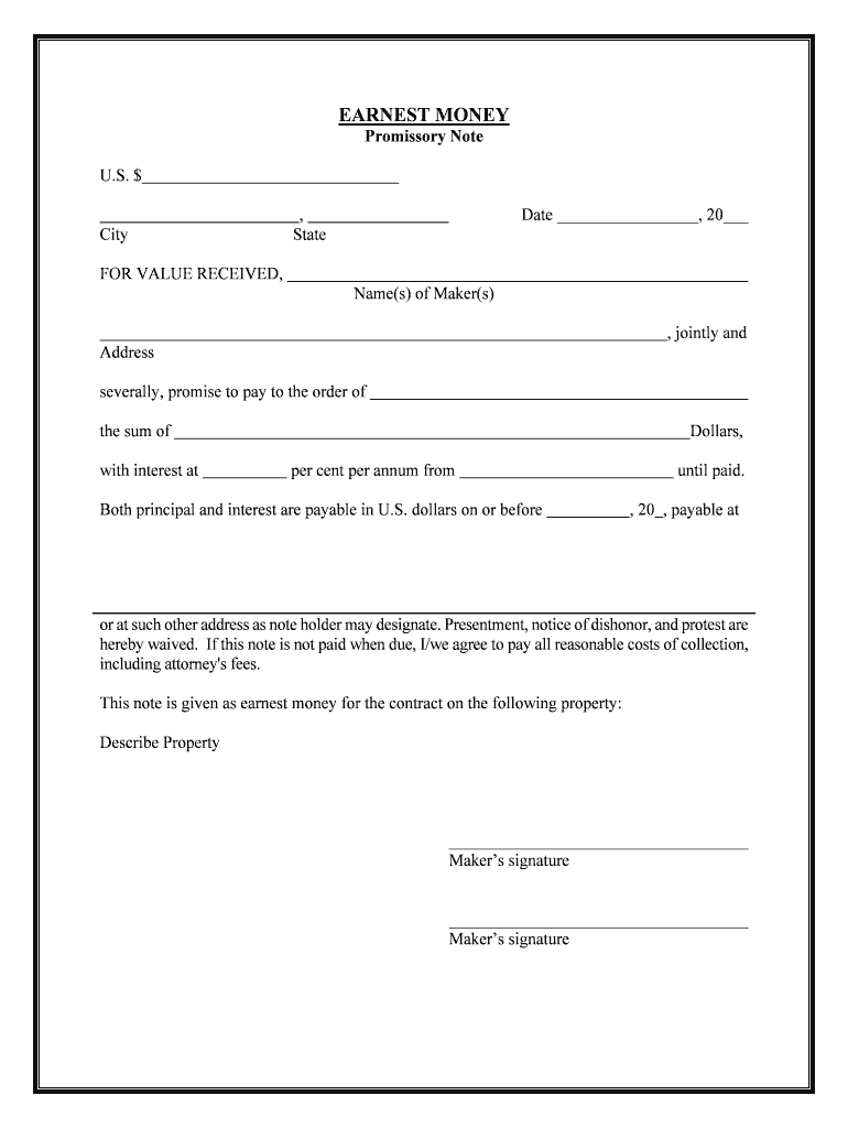 Earnest Money Form Agreement Fill Online Printable Fillable Blank 