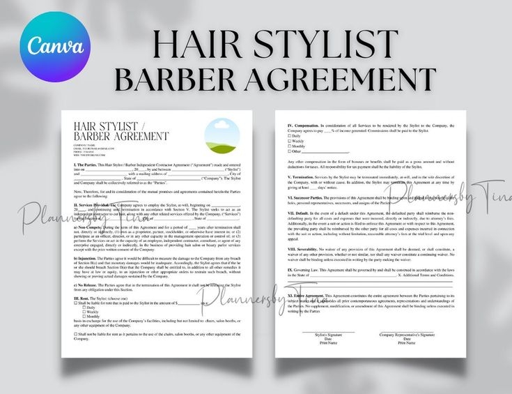 Editable And Printable Hair Stylist Barber Contract Template Barber 