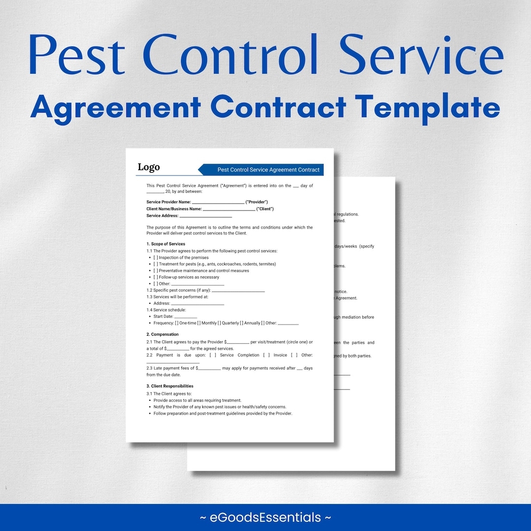 Editable Pest Control Service Agreement Template Customizable Client 
