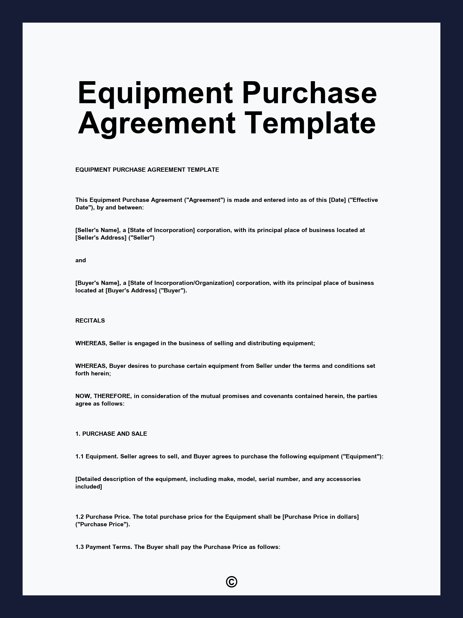Equipment Purchase Agreement Template
