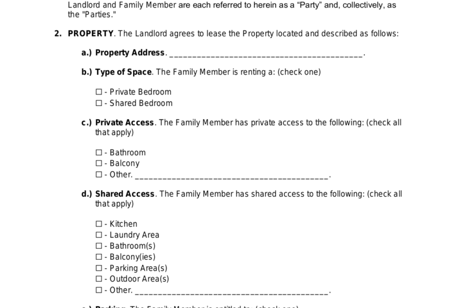 Family Member Printable Rental Agreement Template