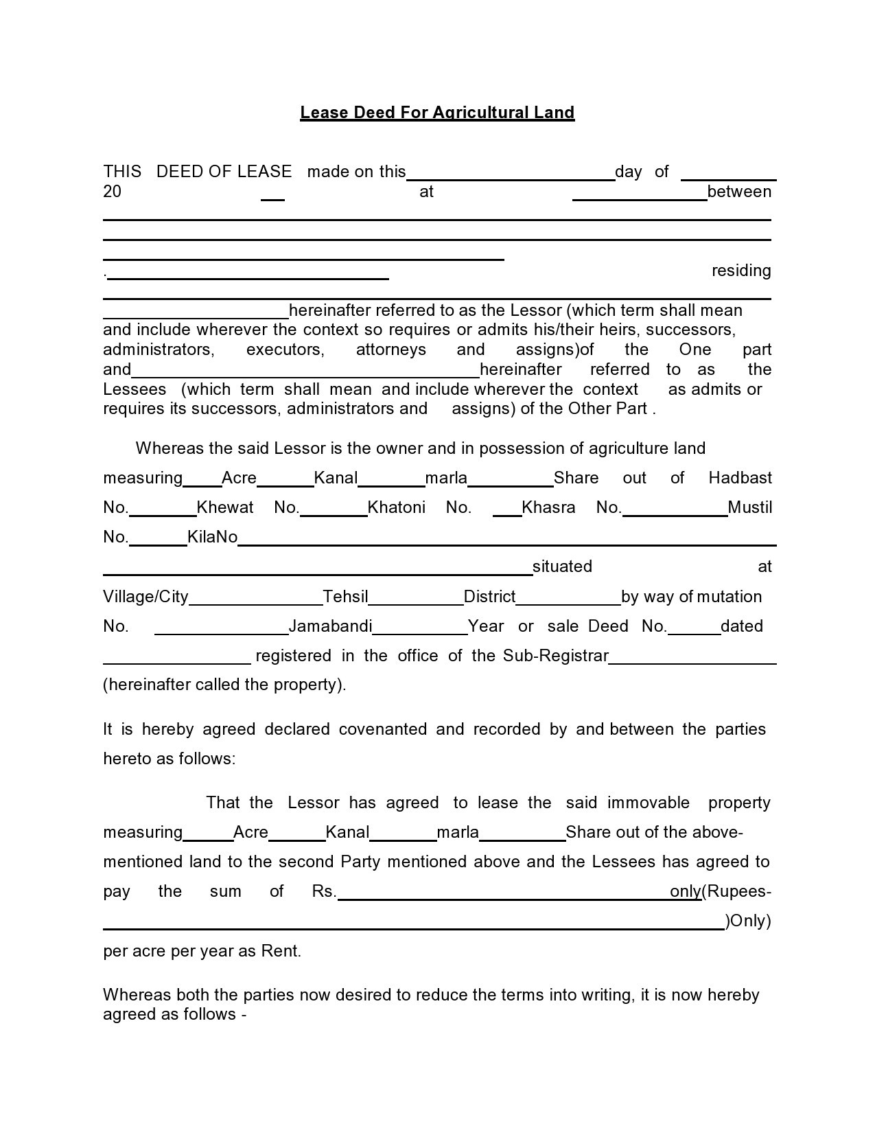 Farm Land Lease Agreement Template Free Free Printable