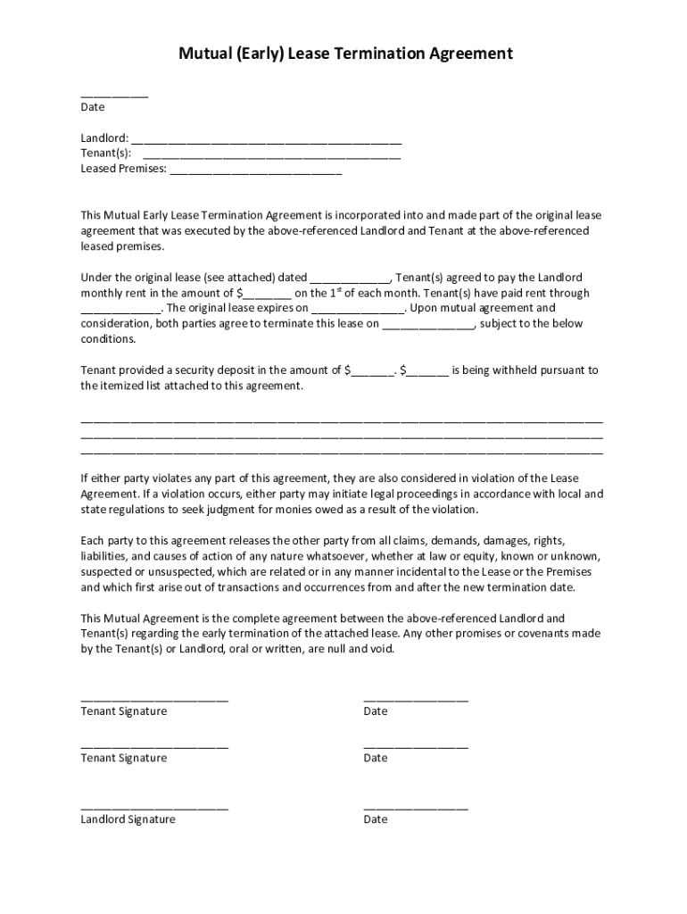 Fillable Online Mutual Lease Termination Agreement Pdf Fill Out Sign 