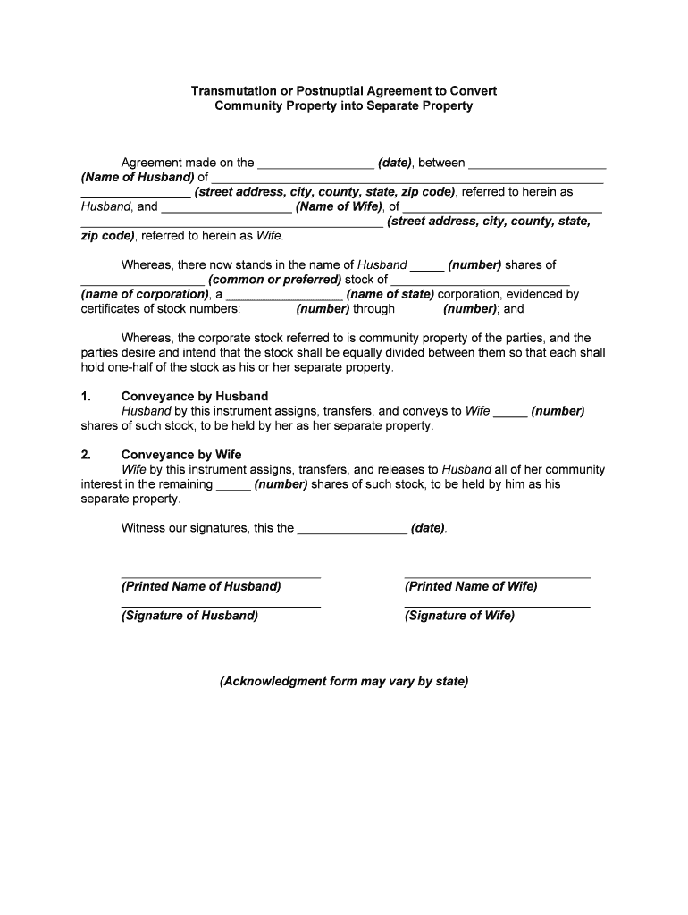 Fillable Online Postnuptial Agreement Form Fax Email Print PdfFiller