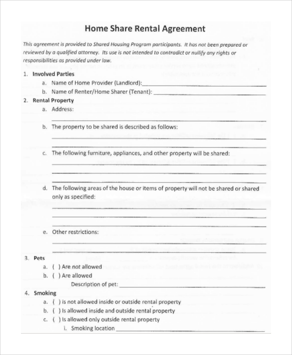 Fillable Shared Housing Room Rental Agreement Template Printable Pdf 