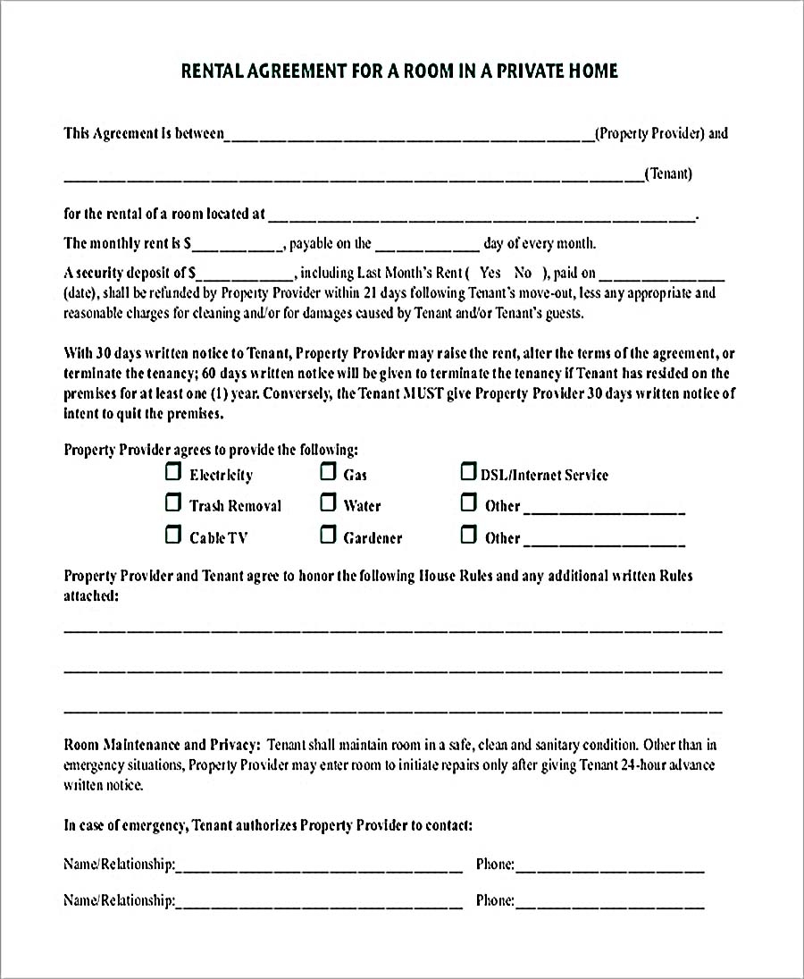 Fillable Shared Housing Room Rental Agreement Template Printable Pdf 