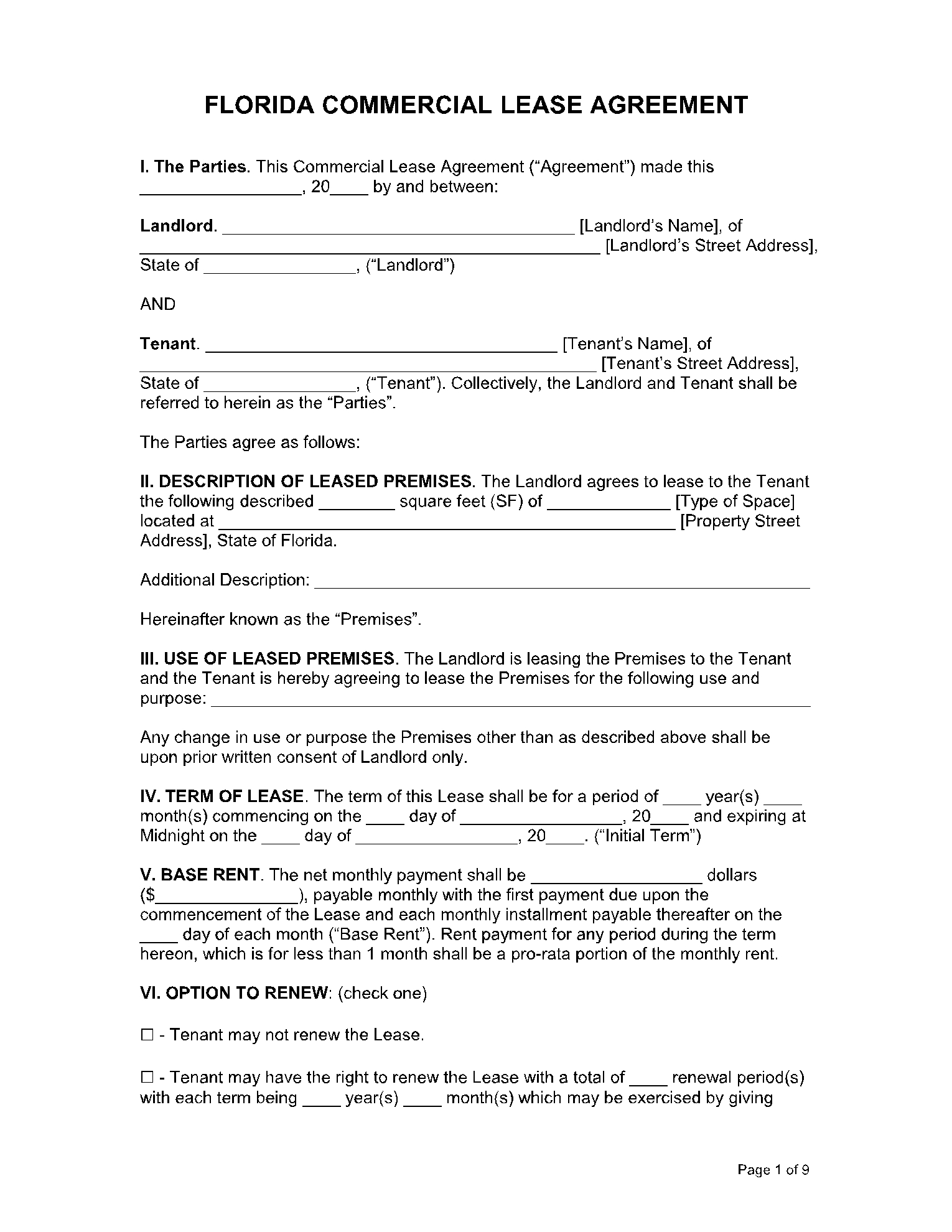 Florida Commercial Lease Agreement 1