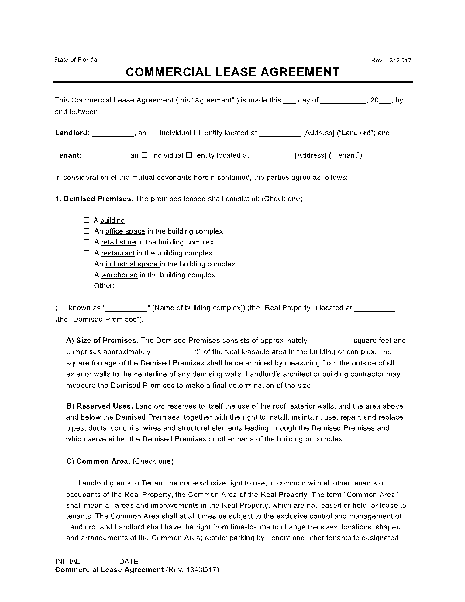 Florida Commercial Lease Agreement Free PDF Word Template 