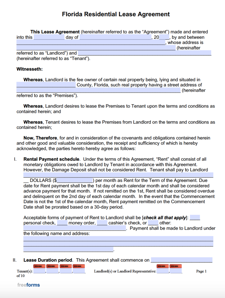 Florida Rental Agreement Template