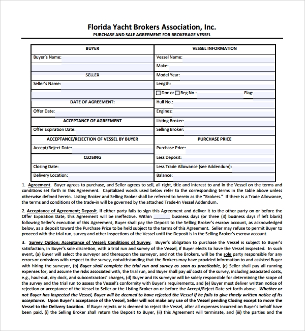 FREE 10 Sample Boat Purchase Agreement Templates In PDF MS Word 