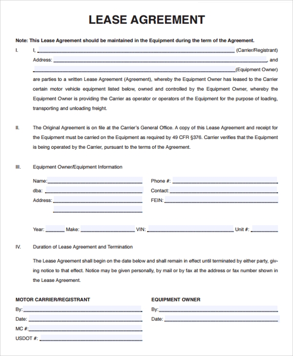 FREE 11 Owner Operator Lease Agreement Templates In PDF MS Word 
