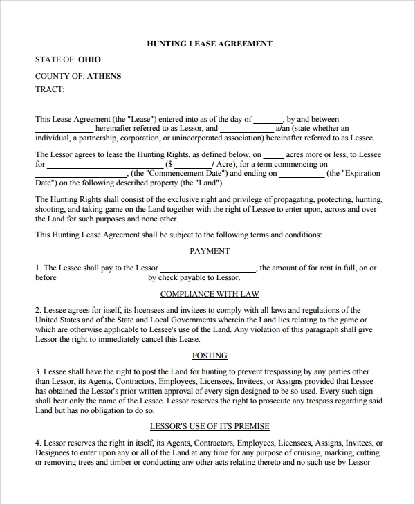 FREE 11 Sample Hunting Lease Agreement Templates In PDF MS Word 