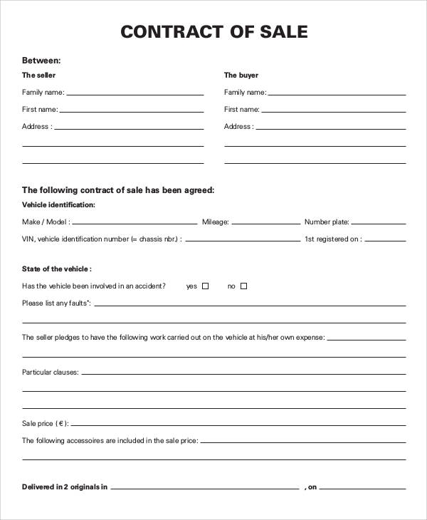 FREE 11 Sample Vehicle Sales Contracts In Google Docs MS Word 