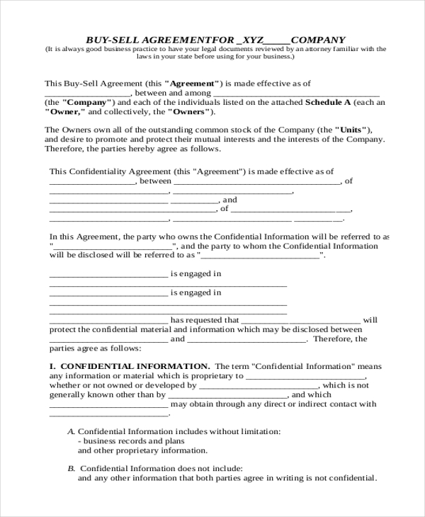 FREE 12 Buy Sell Agreement Form Samples PDF MS Word Google Docs