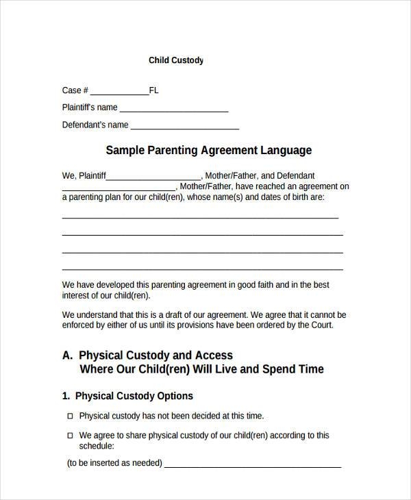 FREE 12 Custody Agreement Form Samples PDF MS Word Google Docs