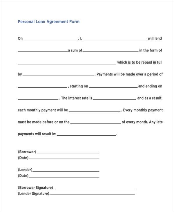 FREE 12 Personal Loan Agreement Form Samples PDF MS Word Google Docs