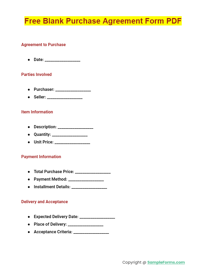 FREE 15 Purchase Agreement Form Samples PDF MS Word Google Docs