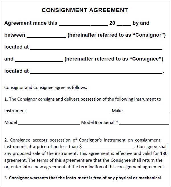 FREE 18 Sample Consignment Agreement Templates In Google Docs MS 