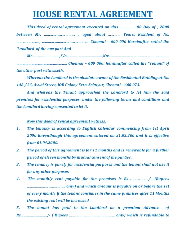 FREE 19 Sample House Rental Agreement Templates In PDF MS Word 