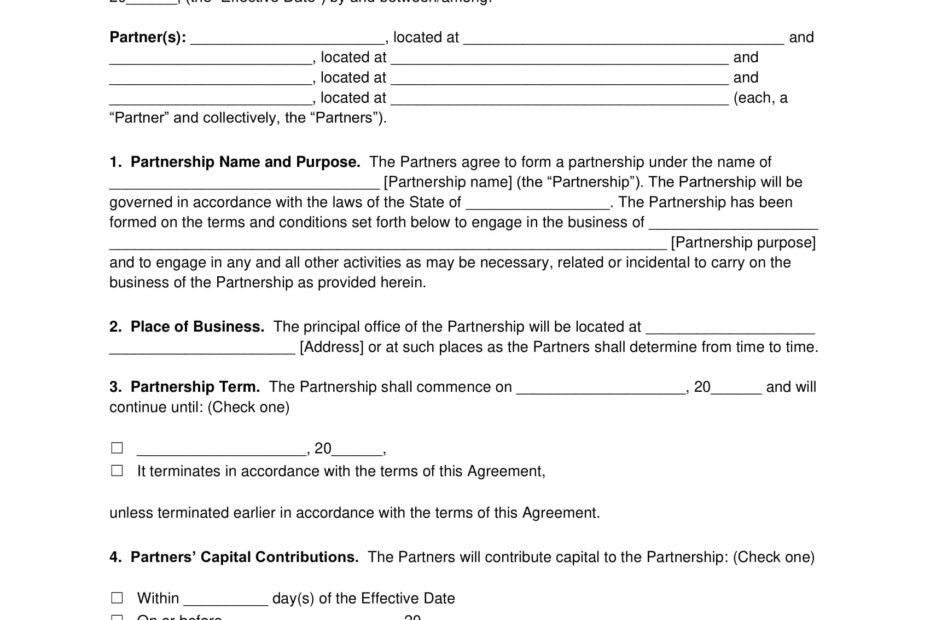 Free 50 50 Partnership Agreement Template PDF Word